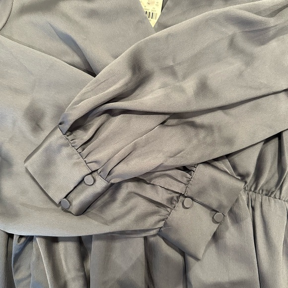 Express Satin Blue Tie Waist Dress - Picture 4 of 6